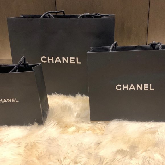 Set of 3 Chanel Shopping Bags Black authentic - Picture 4 of 5